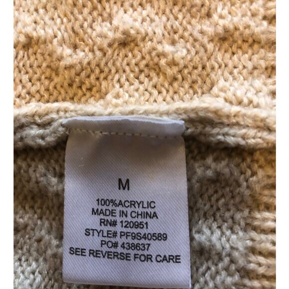 Cardigan Sweater Size M Cable Knit Beige Oatmeal Open Front Neutral Coastal - Picture 6 of 7